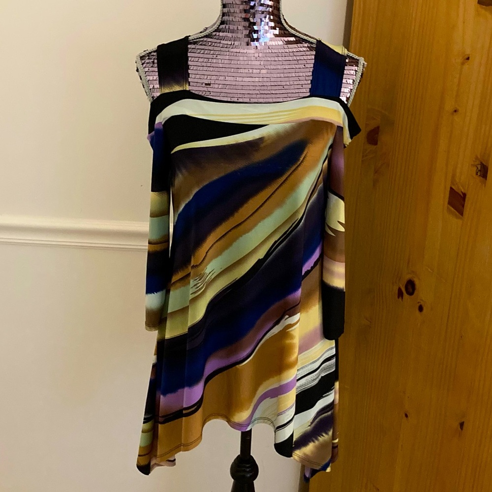 Status Array Jewel Tone Open Shoulder Tunic Top